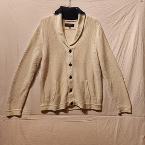 Rag & Bone New York Men's Sz M Knit Cardigan Sweater Cream & Blue Preppy Button - Picture 1 of 9