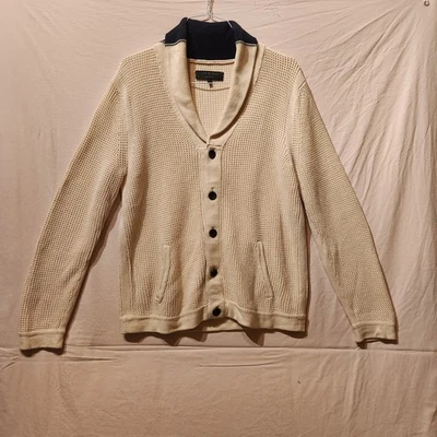 Rag & Bone New York Men's Sz M Knit Cardigan Sweater Cream & Blue Preppy Button - Image 1 of 4