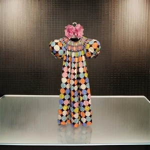 Girls NWT Mom & Me Smocked Dress Long Pearl Accents Polka Dots Free Bow 6 - Picture 1 of 13