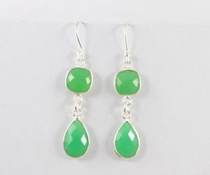 Pendientes colgantes dobles crisoprasa calcedonia plata de ley 925 hechos a mano - Imagen 1 de 12