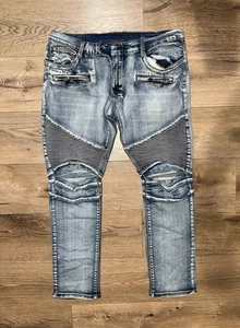 Balmain Paris Men's 40x32 Slim Blue Biker Motorcycle Jeans *READ* - Picture 1 of 18