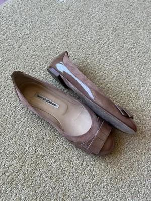 Manolo Blahnik charol gamuza ribete bronceado ballet planos con lazo talla 10/40 Foto 1 de 3