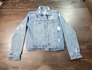 Blue Edit Youth Girls Blue Jean Jacket Size Small Denim Distressed - Picture 1 of 12