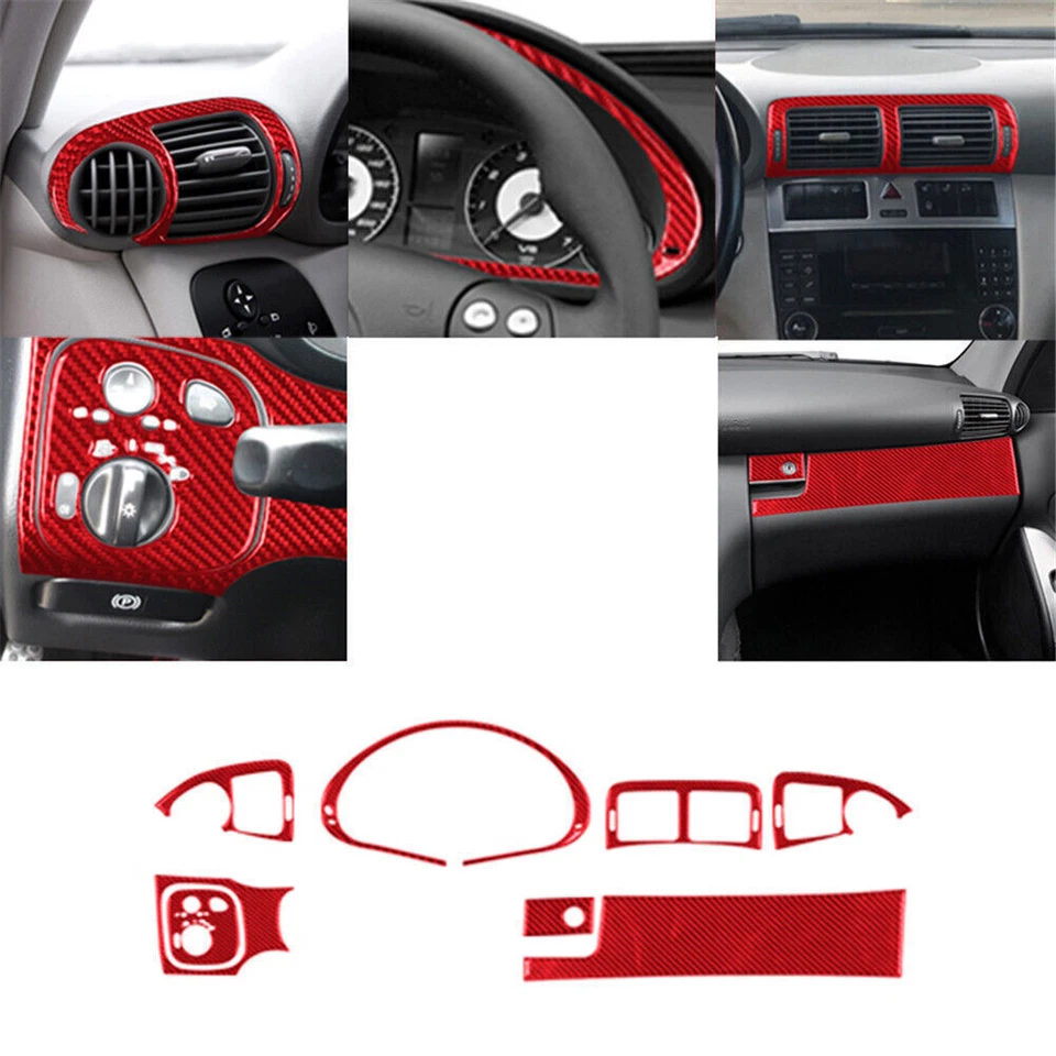 Cubierta de tablero de fibra de carbono roja tipo A para Mercedes-Benz W203 2005-2007 8* Foto 1 de 4