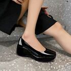 Woman Fashion British Style Office Leather Loafers Square Toe Wedge Heel Shoes