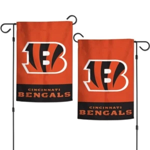 CINCINCINNATI BENGALS APLIQUES BORDADOS 2 CARAS BANDERA DE JARDÍN 12.5"X18" NFL - Imagen 1 de 1