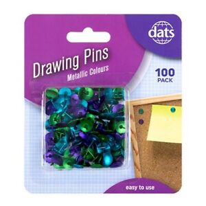 Pack of 100 Metallic Thumb Tacks - Drawing Pins - Free Postage