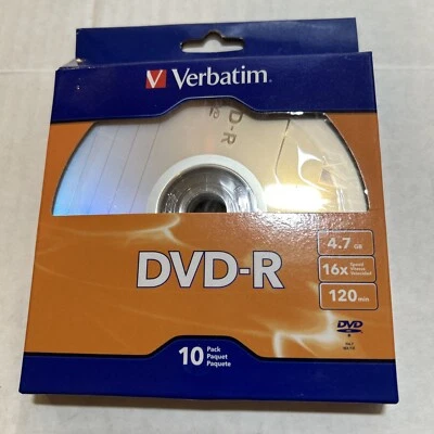 10 Pack DVD-R Discs Verbatim 4.7GB 16X 120 min Brand New Sealed 97957  - Image 1 of 4