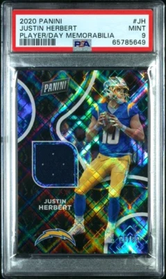 2020 Panini Player of the Day Memorabilia Justin Herbert RC #JH /99 PSA 9 Mint - Image 1 of 2