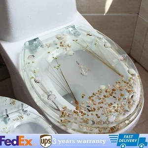 Toilettensitz Harz Muschel Muster Close Toilette Silber Scharniere Muschel Dekor UType - Bild 1 von 14