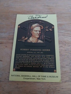 BOBBY DOERR Signed Hall of Fame HOF Plaque Postcard - Autograph Auto Red Sox - Image 1 of 3