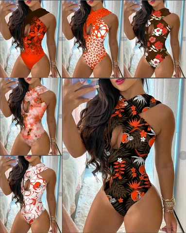 Cleveland Browns One Piece Halter Neck Bathing Suit Cutout Swimsuit Fans Gift Cover