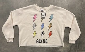 NEW AC/DC Long Sleeve Cropped Graphic Thin Sweatshirt Womens Size Large NWT - Picture 1 of 4