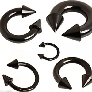 Horseshoe Heavy 8 Gauge 1/2" w/Spikes 6mm Titanium IP Black Body Jewelry - Picture 1 of 4