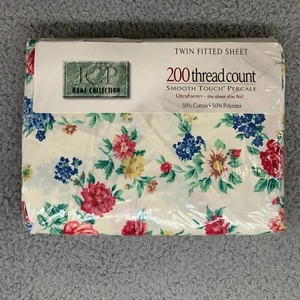 VTG JCP Sheet Fitted TWIN Floral Flowers Percale 200 Thread Ct NEW NOS USA Made - Picture 1 of 8