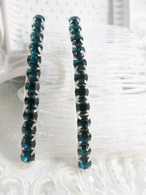 6 mm Teal Blue Zircon Austrian Crystal Rhinestones Side Hair Comb Pair - Image 1 of 4