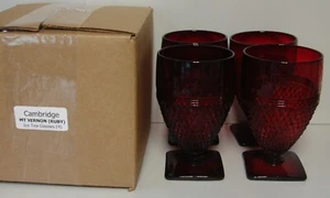 Cambridge MT VERNON (RUBY RED) Ice Tea Glasses SET OF FOUR More Here MINT IN BOX - Picture 1 of 4