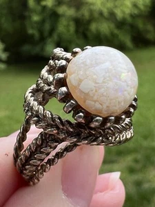 VINTAGE PANETTA STERLING SILVER CONFETTI OPAL DOME BRAIDED COCKTAIL RING 6 - Picture 1 of 7