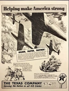 1942 Texaco The Texas Company Helping Make America Strong WWII Vintage Print Ad - Picture 1 of 6