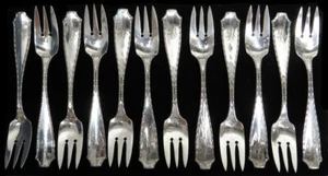 TIFFANY & CO MARQUISE (12) STERLING SILVER 6 3/4" THREE TINE SALAD FORKS - Picture 1 of 5