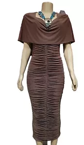 Naked wardrobe Brown Ruched brown Midi-long Bodycon Size 1 Women's dress NWT #5 - Picture 1 of 11