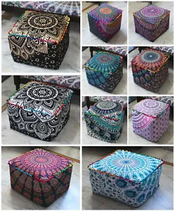 Square Pouf Cover Mandala Pouf Ottoman Cover Floor Decorative Footstool Cover - Picture 1 of 9