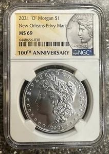 2021-O Morgan Silver Dollar. NGC MS69. ***ERROR PEACE LABEL - Picture 1 of 2