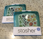 Stasher Sandwich Bag Reusable Silicone Storage - LOT OF 2 - WATERFALL - BOTH NEW