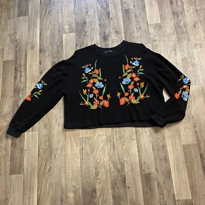 NUEVO CON ETIQUETAS ZARA SUDADERA NEGRA FLORAL BORDADA SUDADERAS 7568/068 Foto 1 de 4