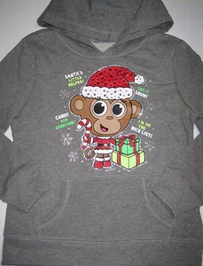 NWT Justice Girls Santa's Helper Monkey Christmas Hoodie Sweatshirt UPick Sz NEW - Picture 1 of 2