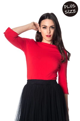 Red Vintage Retro 50s Boat Neck Oonagh Basic PLUS SIZE Top Blouse BANNED Apparel - Image 1 of 3