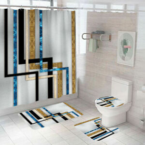Modern Shower Curtain Bathroom Rug Set Thick Bath Mat Non-Slip Toilet Lid Cover