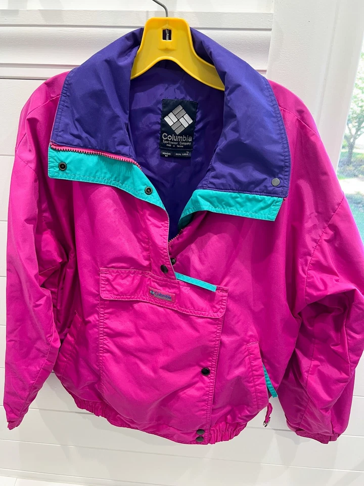 Cortavientos vintage Columbia para mujer, rosa M cremallera completa detalles verde azulado Foto 1 de 4