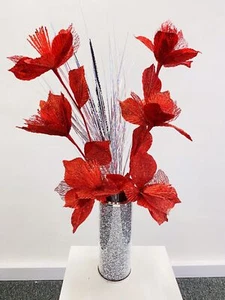 Artificial Bunch Of Flowers Glitter Silver Red Romany Bling Shiny Bouquet - Picture 1 of 5