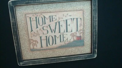 Primitive Country Print *HOME SWEET HOME* in black handmade frame  11 1/2" x 9" - Image 1 of 3