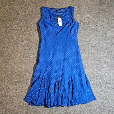 Vestido Chaps Mujer Talla 12 Azul Lunares Sin Mangas Capucha Cuello Sin Hierro Clásico Foto 1 de 4