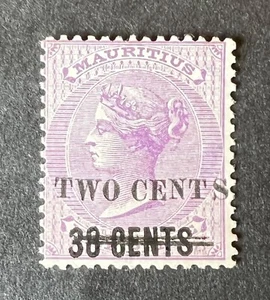 QV Mauritius SG 120 (1891) 2c on 38c on 9d Pale Violet, MM - Picture 1 of 2