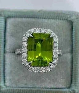 14K Weißgold plattiert 2,6Ct Smaragdschliff Laborgefertigt Peridot Halo Verlobungsring - Bild 1 von 7