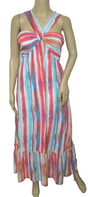 Vestido para mujer tejido acuarela sin mangas nudo torcido frontal con volantes dobladillo talla M Foto 1 de 4