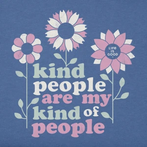 NWT Women's Life is Good Kind People Flowers Blue SS Crusher LITE Vee - Picture 1 of 4