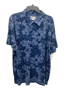 Trunks Surf and Swim CO. David Solid Woodcut Floral Polo Marine Size Large New - Picture 1 of 12