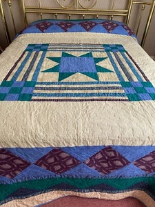 Edredón estrella hecho a mano personalizado con bordes talla King 112 x 112 acolchado a mano - Imagen 1 de 5