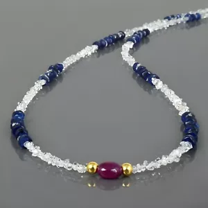 Natural 1 Hilos Zafiro Azul Rubí Herkimer Diamante Rondana Cuentas Collar 45.7cm - Imagen 1 de 5