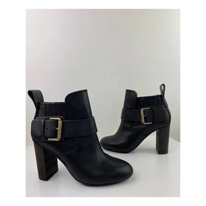 SEE By CHLOE Black Cappa Ankle Block Heel Booties Boots Buckle Leather 37 NEW - Picture 1 of 10