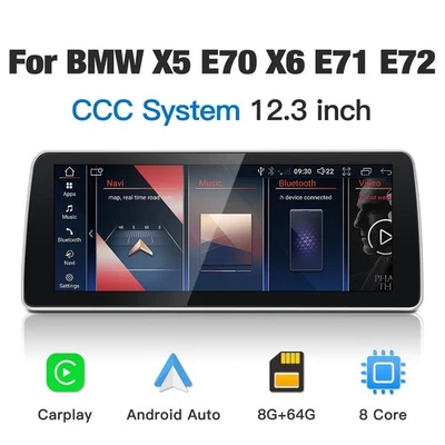 12.3" Android Car Stereo Carplay Navi Display for BMW E70 X5 CCC 2007-2010 - Image 1 of 4
