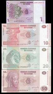 i-010630 Congo 1 Centime 1997, 10, 20 Francs 2003, 50 Francs 2007. 4 pcs. UNC - Picture 1 of 2
