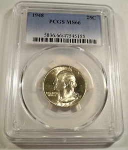 1948 PCGS MS66 WASHINGTON CUARTO PLATA 25c MS 66 - Imagen 1 de 4