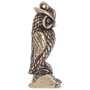 1Pc Decorative Brassware Solid Tea Pet Adornment Owl Shaped Keychain (Bronze) - Picture 1 of 5
