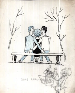 Dessin original FRICK. Les amoureux; Sans paroles. Signé. in MARIUS. - Imagen 1 de 1