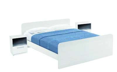 Letto matrimoniale  Bianco alpes con 2 Comodini Set Derby da camera da letto - Immagine 1 di 2
